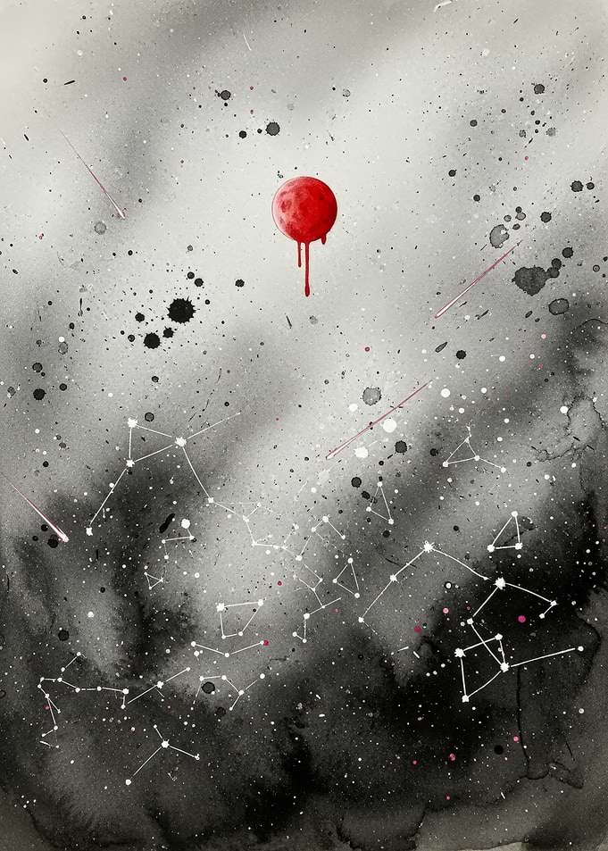 Bleeding Red Moon in Starry Sky