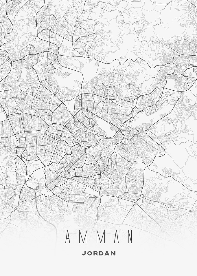 Amman, Jordan - Minimalist Urban City Map Print
