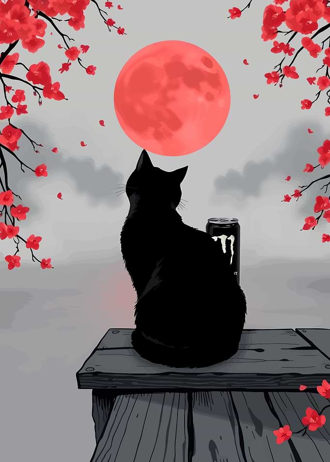 Black Cat and Monster energy drink