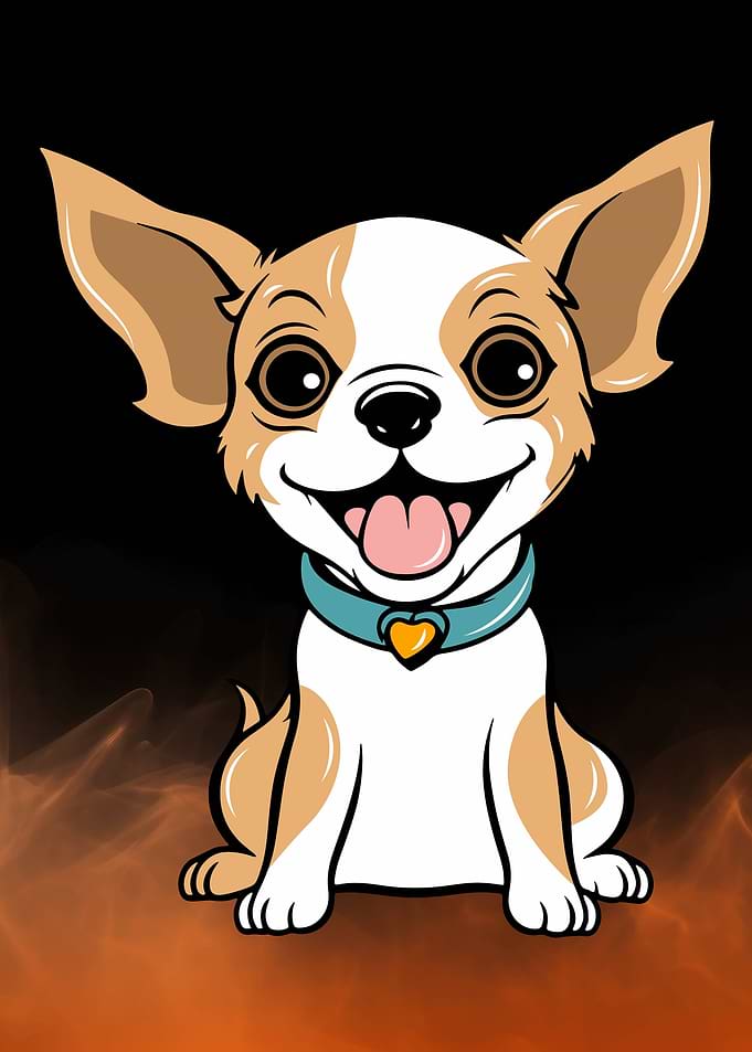 Cartoon Chihuahua with Heart Collar