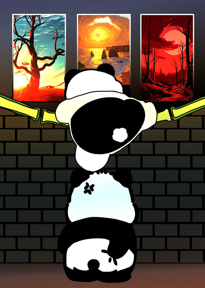 Panda with Landscape Art