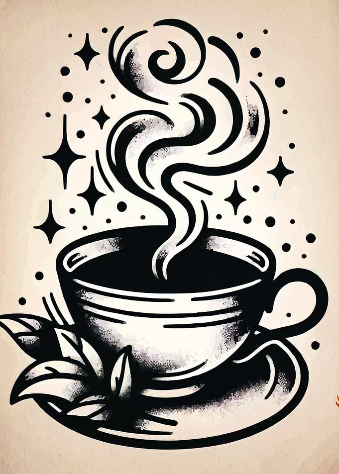 Vintage Coffee Cup Tattoo Design