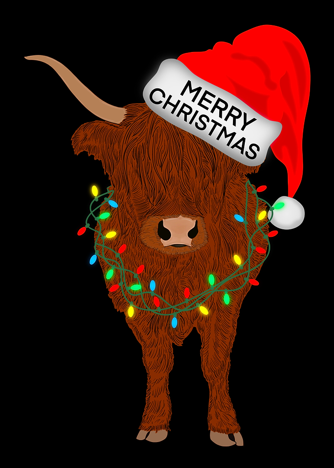 Christmas Highland Cow with Santa Hat
