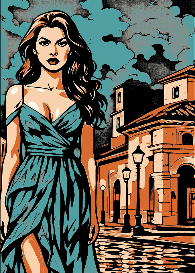 Woman in Blue Dress on Street