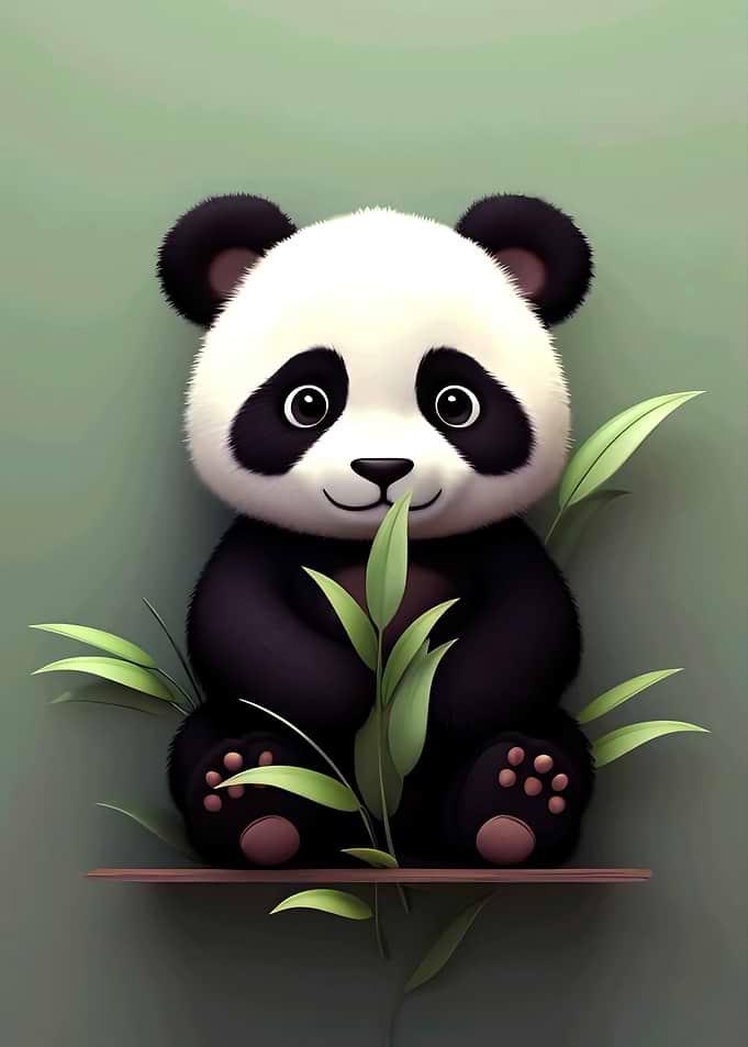 Cute Panda with Bamboo Leaves