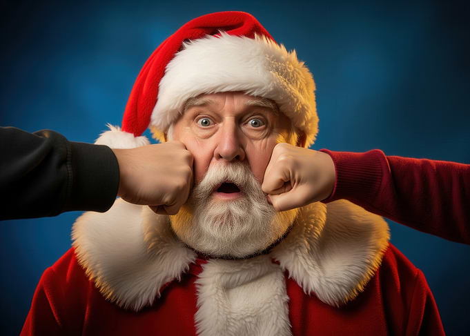 Santa Claus with hands on cheeks