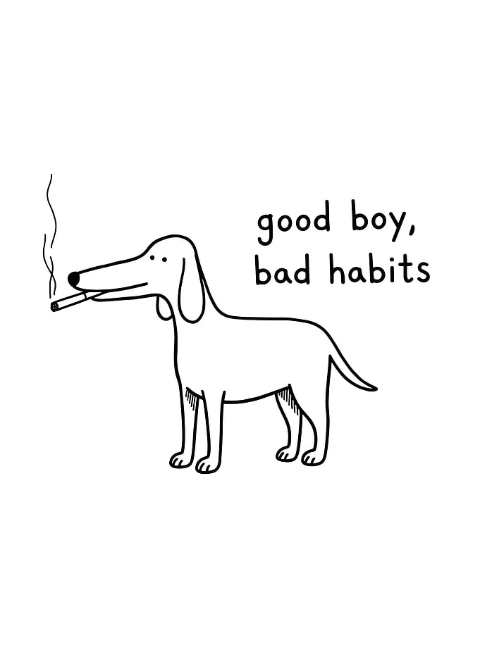 Dog with cigarette: Good boy, bad habits