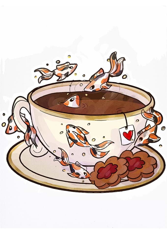 Koi Fish Tea Party Illustration
