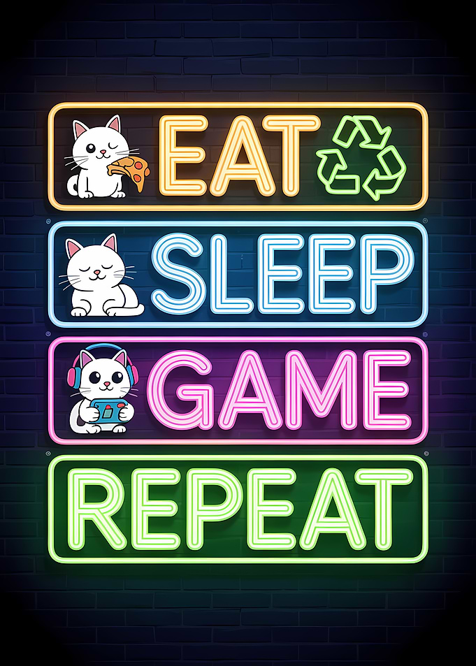 Eat Sleep Game Repeat Neon Sign