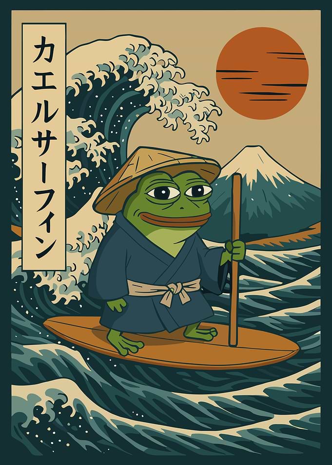 Pepe the Frog Surfing Japan Wave