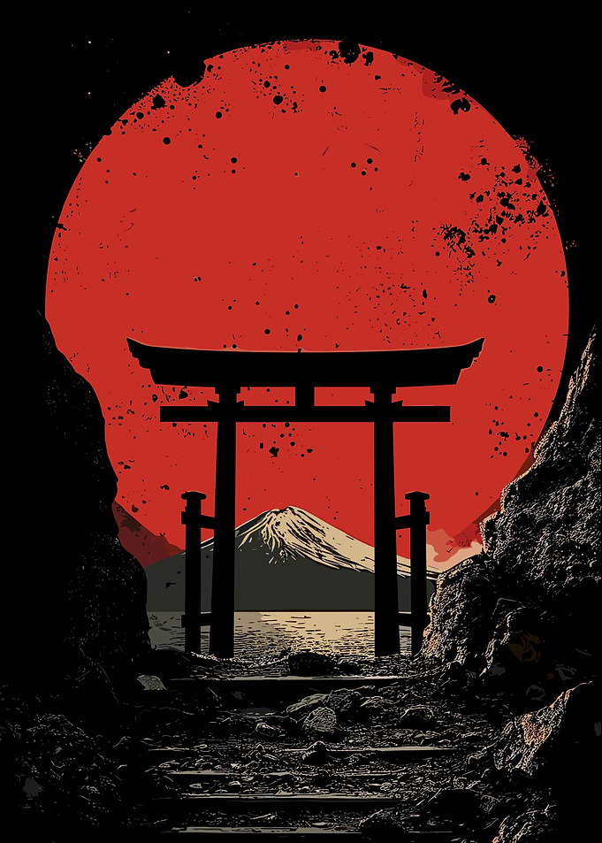 Japanese Torii Gate and Mount Fuji