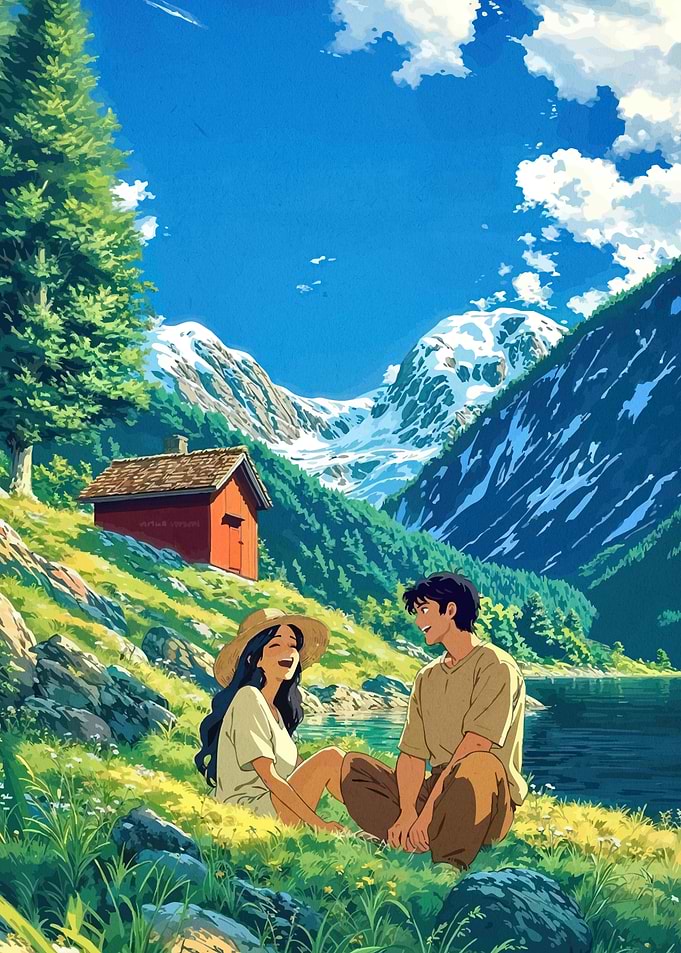 Anime Couple Mountain Landscape