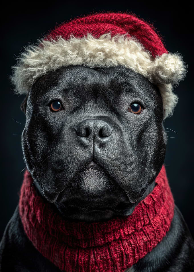 Festive Dog Portrait with Santa Hat