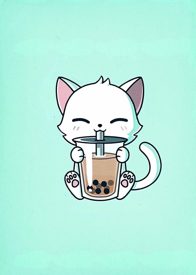 Cute Cat Drinking Bubble Tea