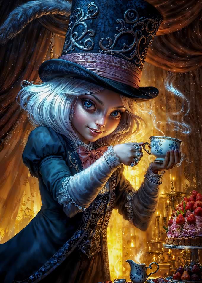 Mad Hatter Girl with Tea