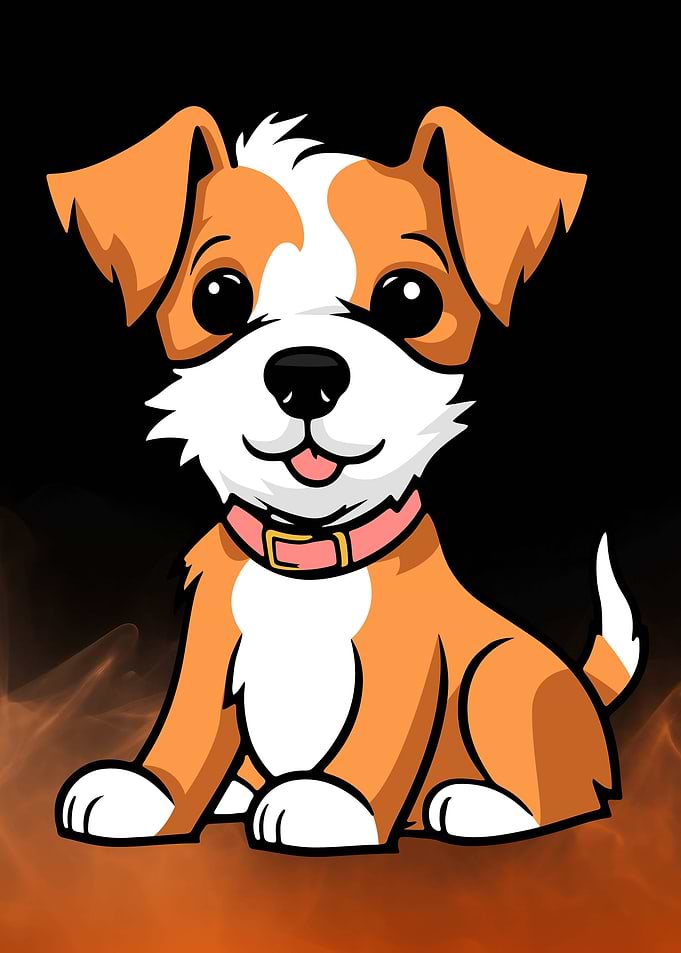 Cartoon Dog with Pink Collar