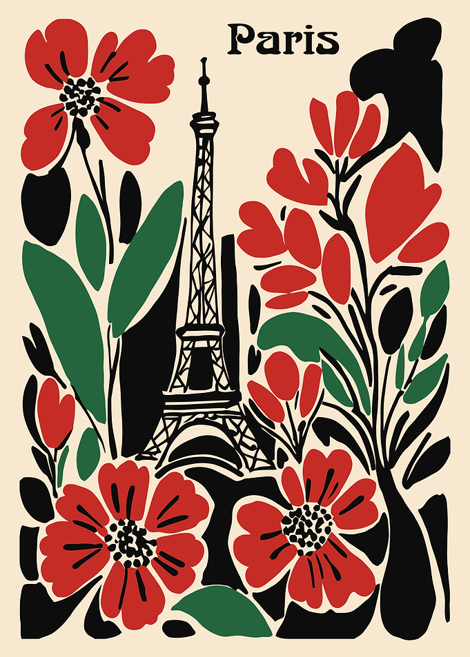 Paris Eiffel Tower Floral Illustration