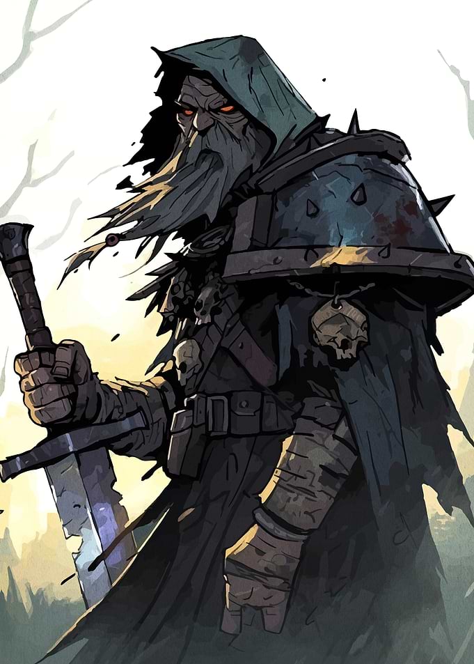 Grim Warrior with Sword and Skulls