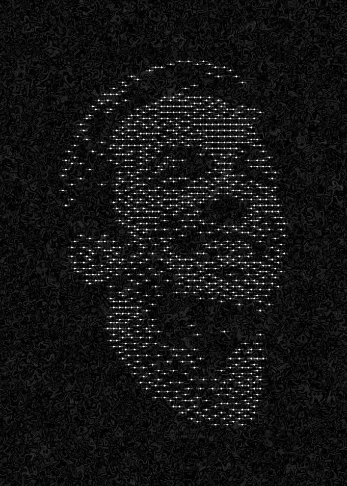 Skull made of dots on black