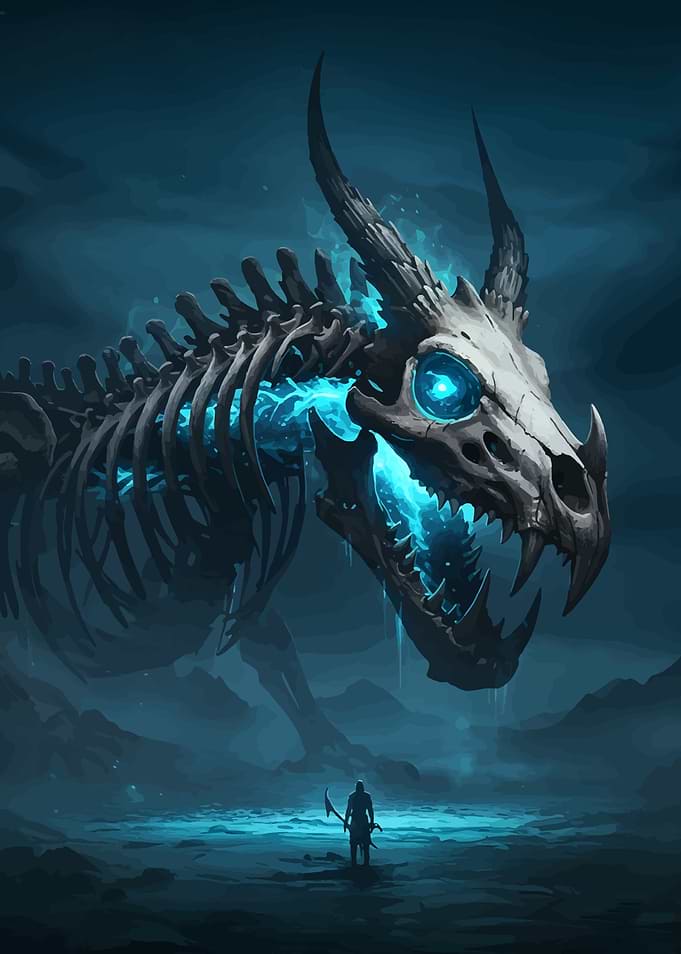 Skeletal Dragon and Warrior