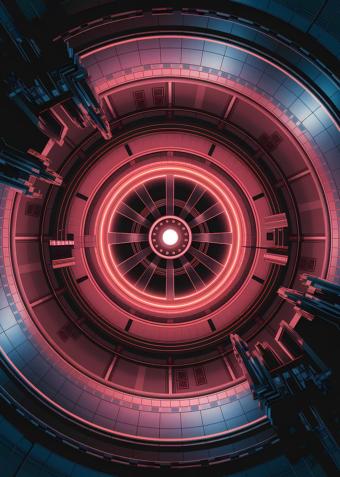 Futuristic Circular Structure with Neon Glow