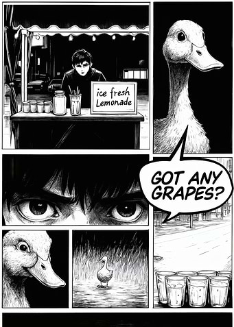 Duck asks for grapes at lemonade stand