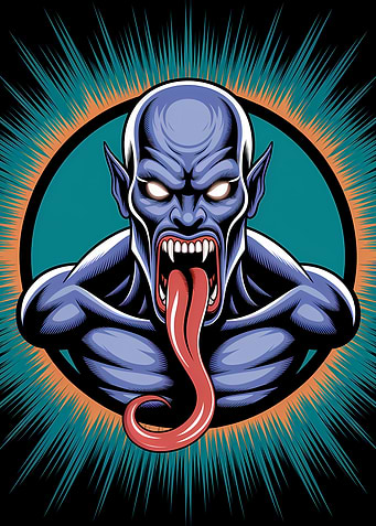 Menacing Vampire with Extended Tongue Illustration