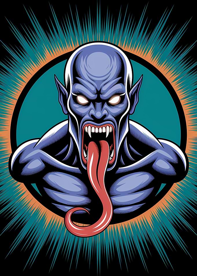 Menacing Vampire with Extended Tongue Illustration