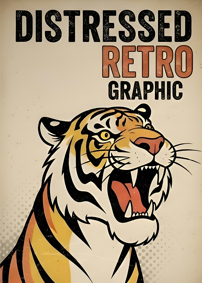 Distressed Retro Tiger Graphic Art