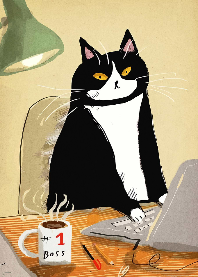 Cat Boss at Desk