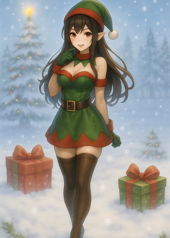 Anime Elf Girl with Christmas Gifts