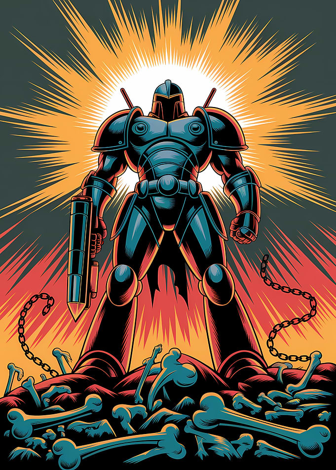 Armored Warrior Standing on Bones
