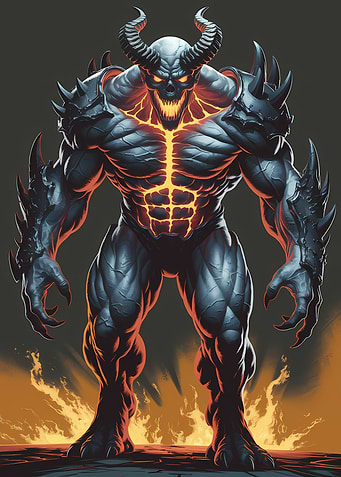 Muscular Demon with Horns and Fire