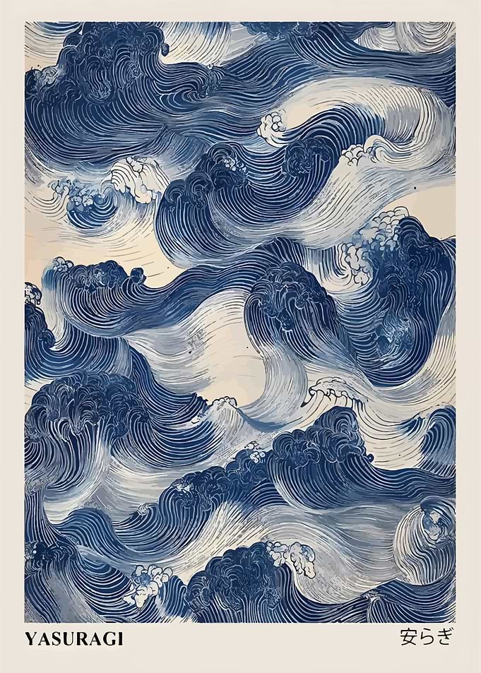 Blue and White Ocean Waves Art