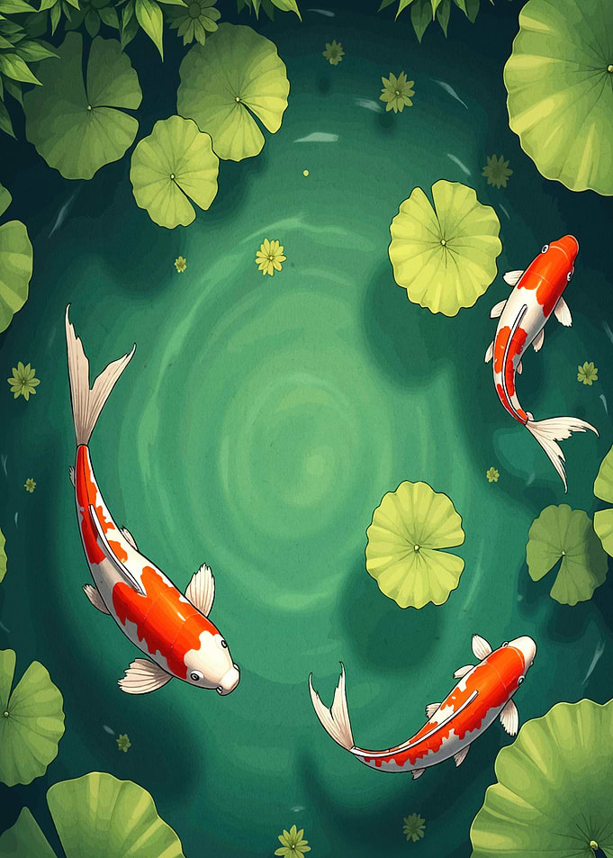 Koi Fish Pond Lily Pads