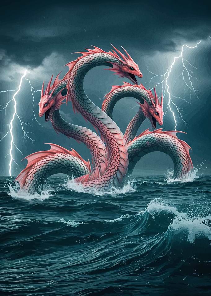 Hydra Rising from Stormy Seas