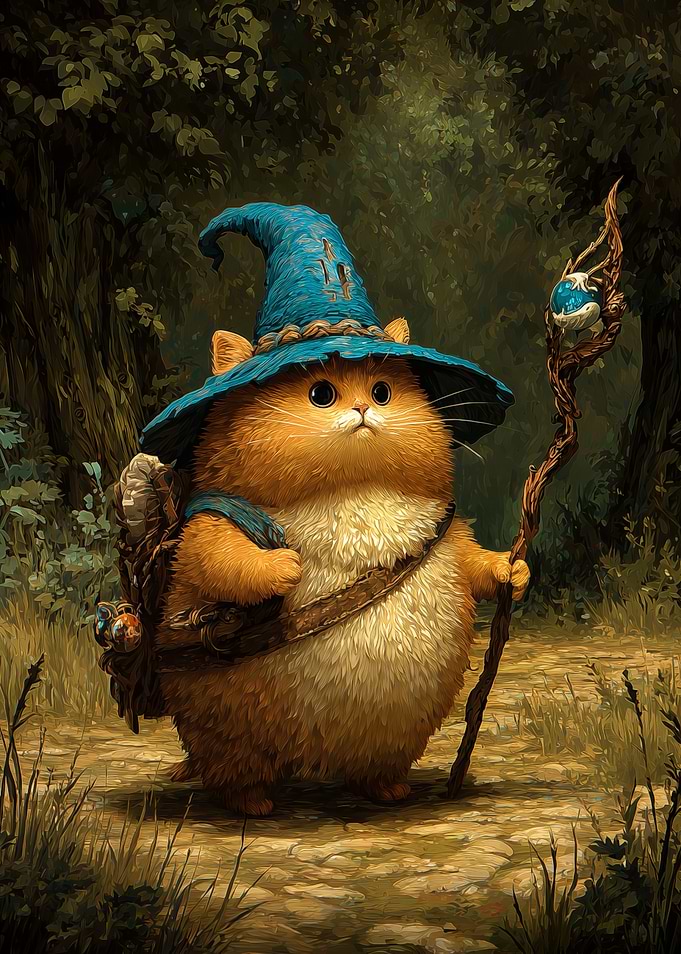 Funny Cat Wizard in Forest