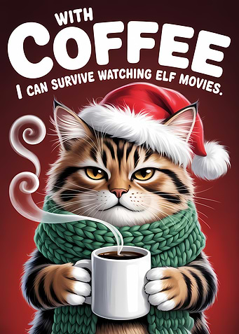 Christmas Cat with Coffee