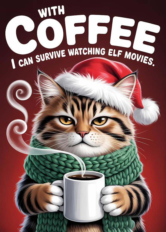Christmas Cat with Coffee