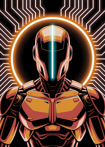 Cybernetic Warrior with Glowing Accents
