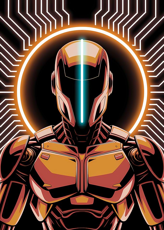 Cybernetic Warrior with Glowing Accents