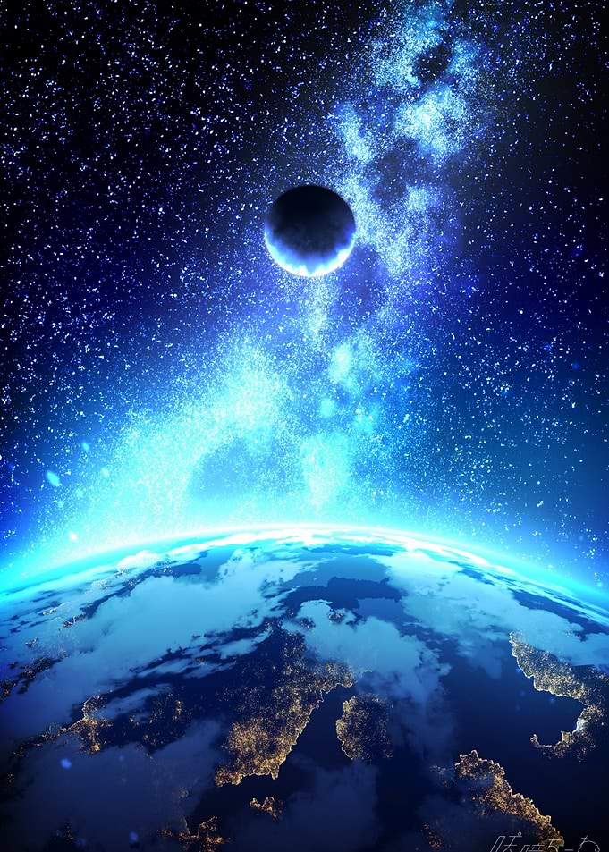 Earth and Moon in Starry Space