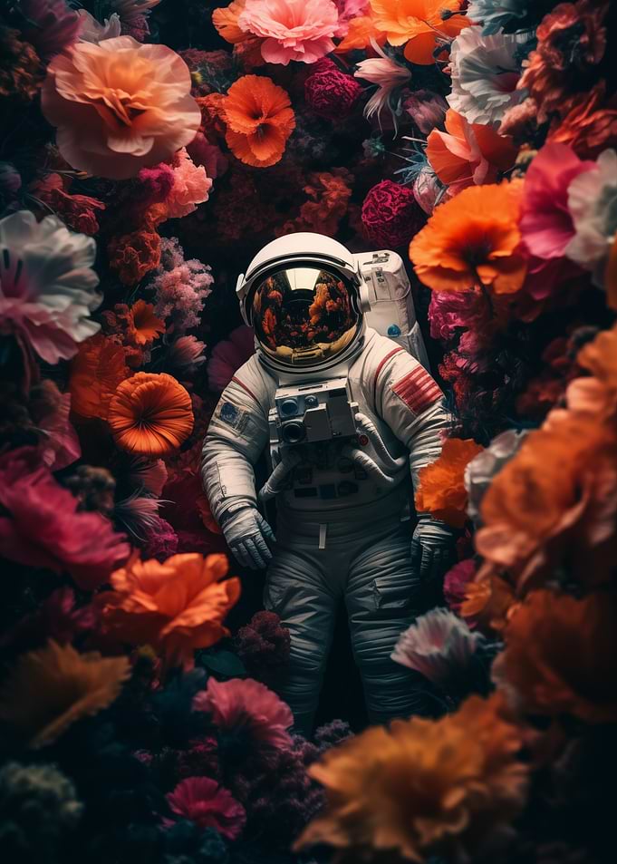 Astronaut in Field flowers
