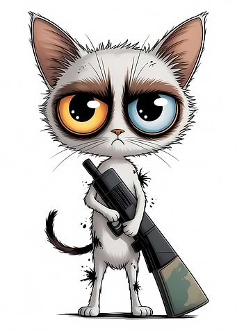 Grumpy Cat with a Big Gun