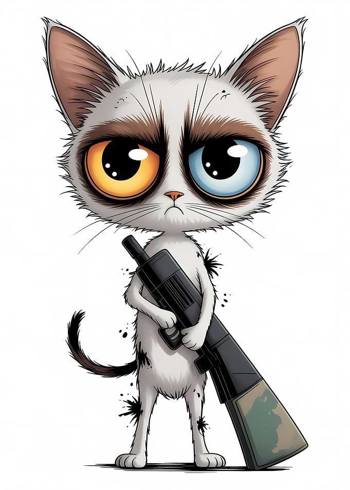 Grumpy Cat with a Big Gun