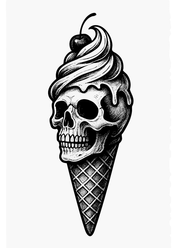 Skull Ice Cream Cone Illustration
