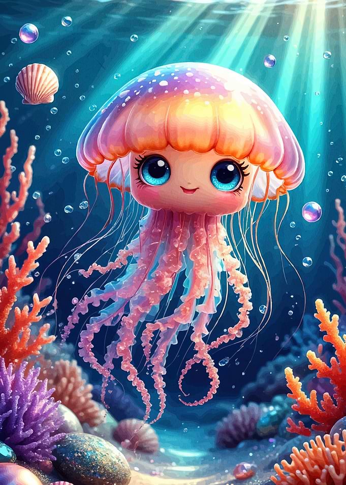 Cute Jellyfish Underwater Scene