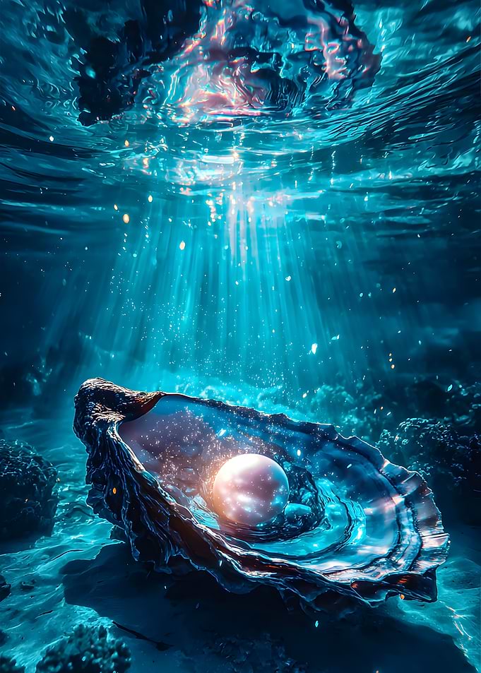 Underwater Pearl in Oyster Shell