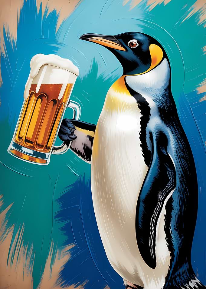Penguin with Beer Mug