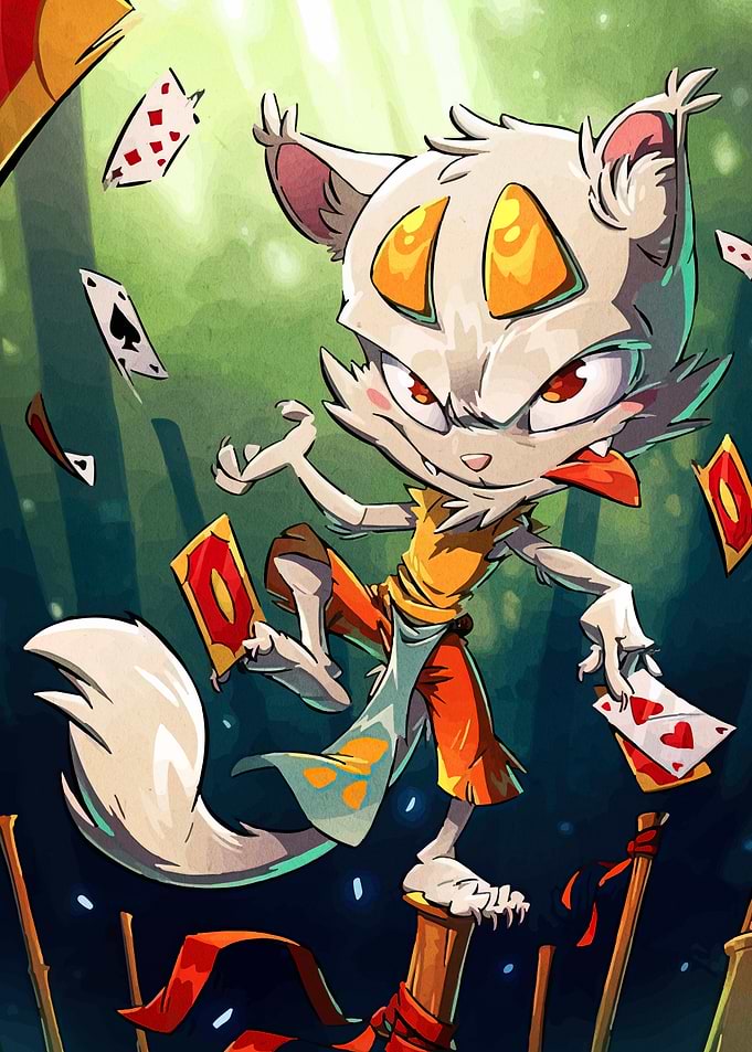 Cartoon Cat Juggling Playing Cards